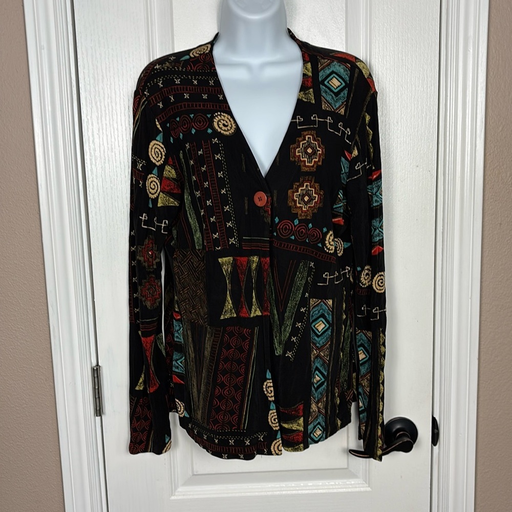 Chico's Travelers Long Sleeve Open Front One Button Closure Multicolor Jacket Sm